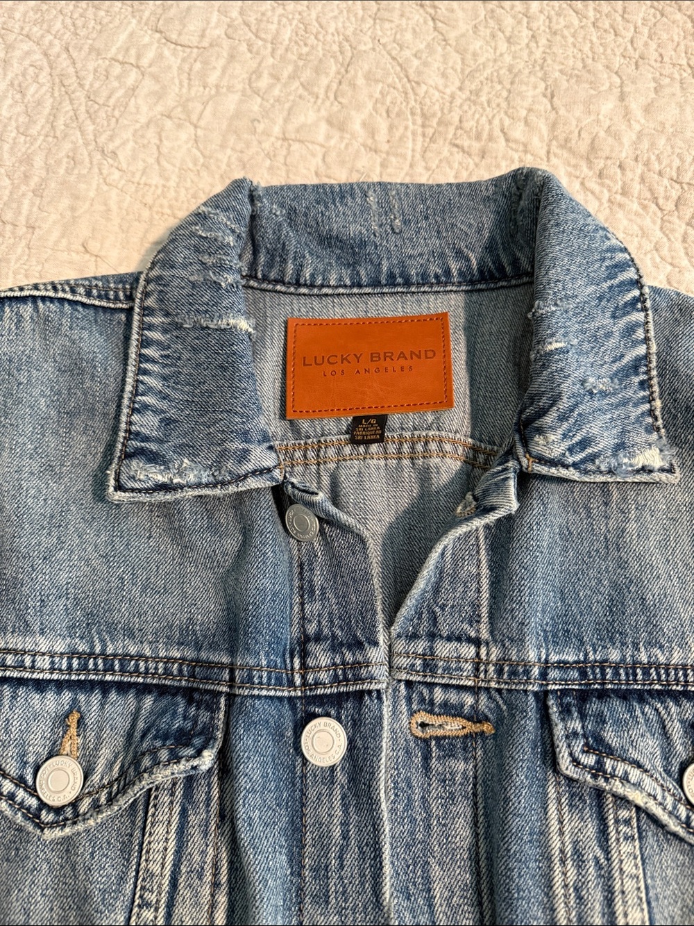 Lucky Brand Light Blue Denim Jacket, button closure, Sz L - Picture 2 of 6